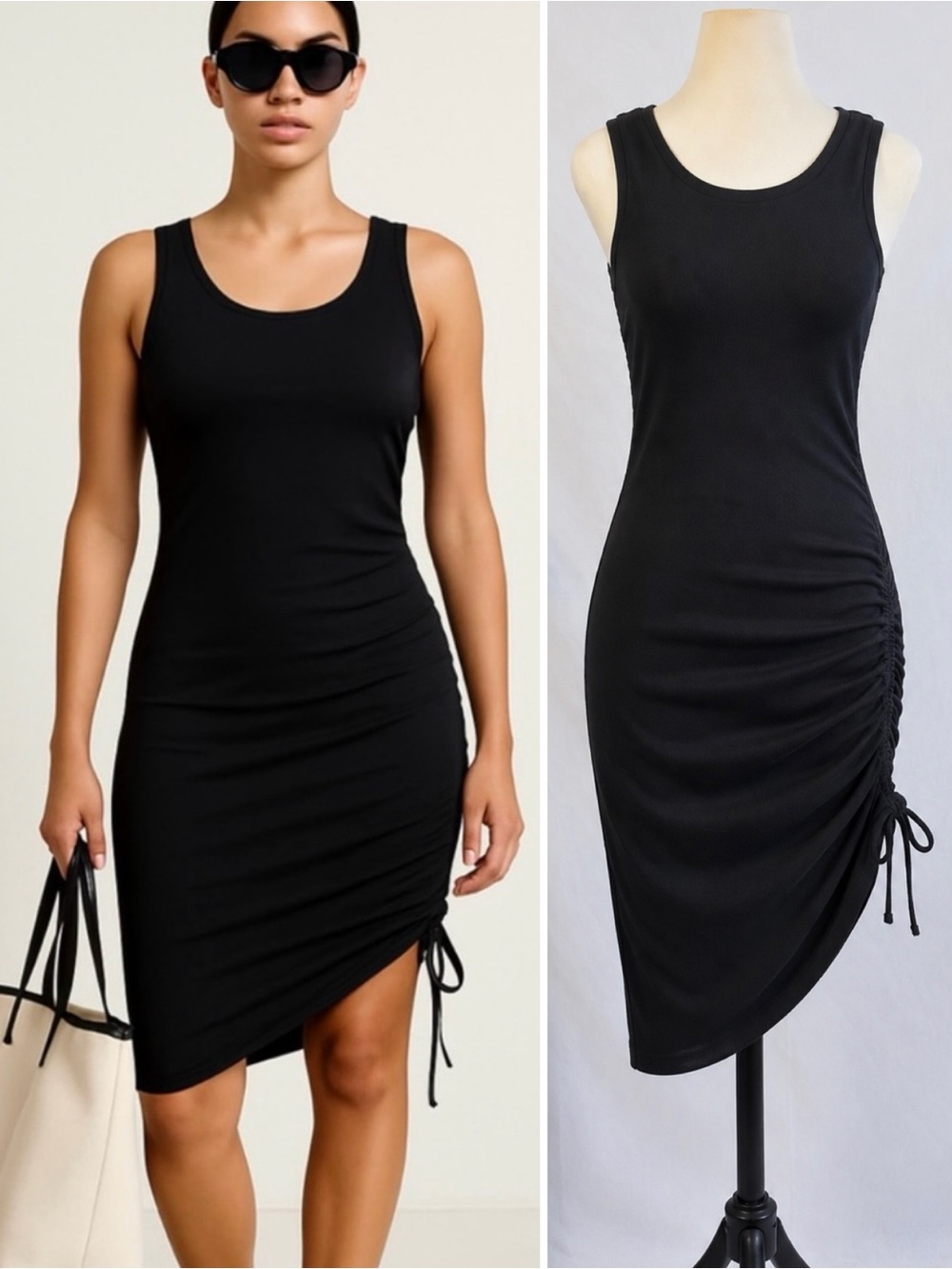 ♨️NWT Good American Adjustable Side-Ruch Tank Dress Black Sz 1 / Small 🧡